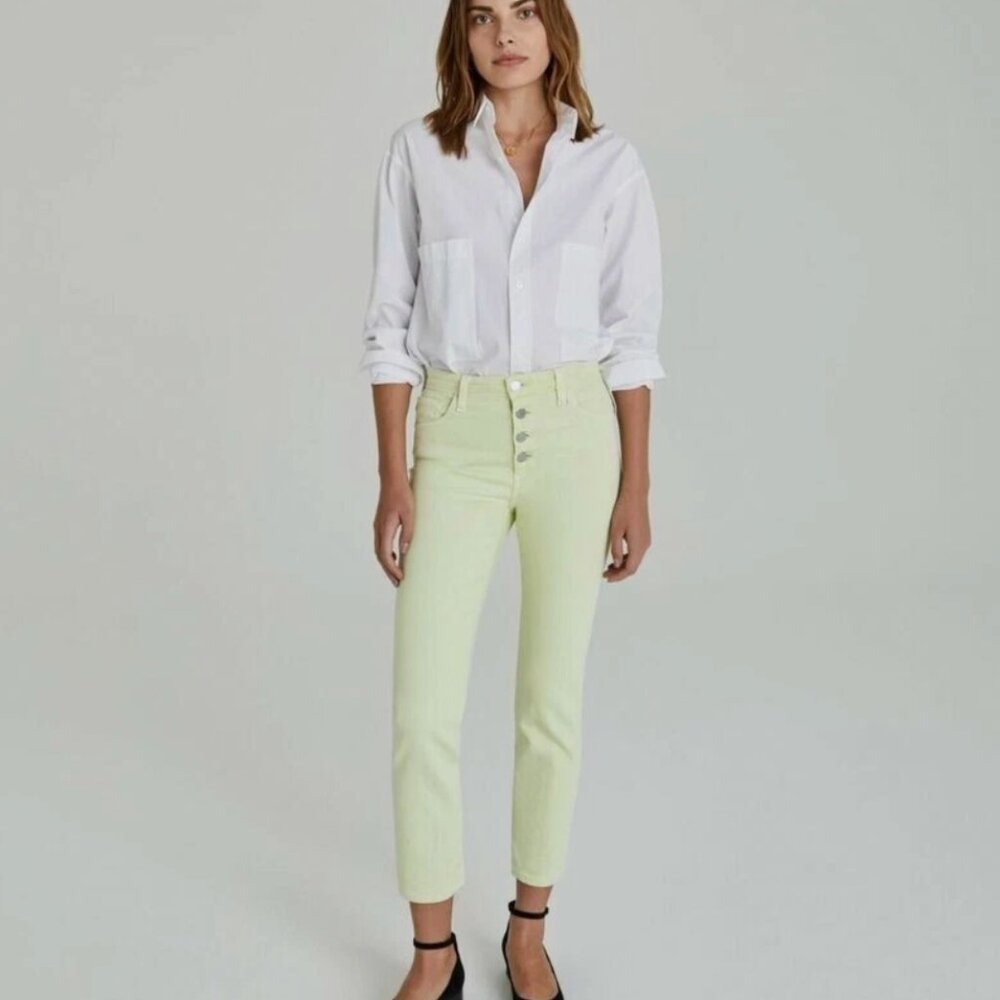 AG Isabelle Button Up High Rise Straight Crop Citrus Mist Green Denim Sz 30 NEW